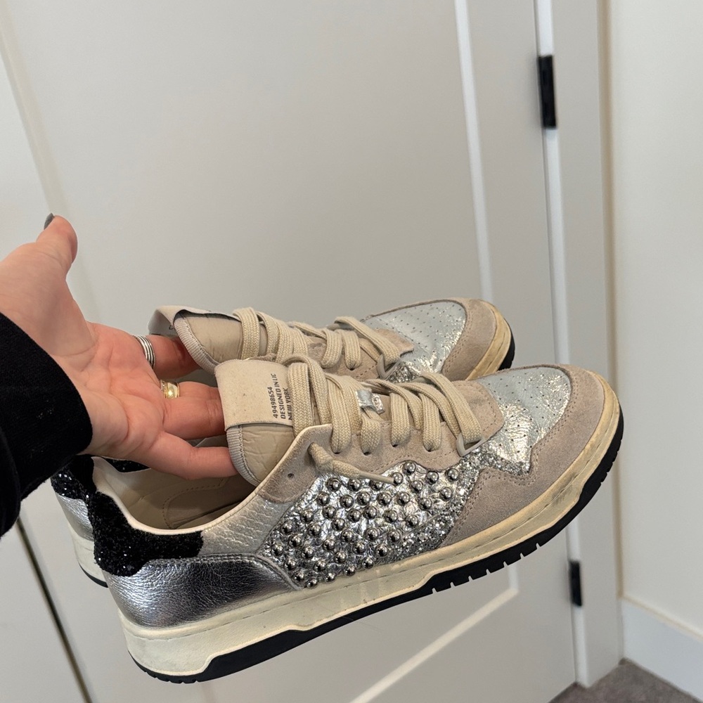 Steve Madden Silver and Black Studded Sneakers